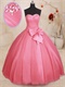 Rose Pink Not Very Puffy Simple Quinceanera Ball Gown With Detachable Bowknot