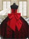 Red With Black Plain Lace Skirt Lovely Quinceanera Ball Gown With Big Bowknot Back