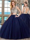 Separated Two Pieces Navy Blue Military Quinceanera Ball Gown Stage Wear