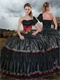 Single Short Lace Sleeve Black Western Quince Court Ball Gown With Embroidery