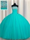 Turquoise Floor Length Layers Tulle Pin-tucks Ball Gown For Sweet 16 Party