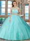Ice Blue Two Pieces Show Waist Sweet 16 Ball Gown With Shiny Silver Sequin Tape