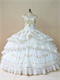 White Taffeta V-neck With Gold Embroidery Layers Skirt Quinceanera Spanish