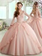 Hot Sell Blush Floor Length Split Quince Event Wear With Pagoda Long Sleeves