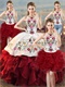 Embroideried Four-Pieces Unique Design Quinceanera Girls Wear White and Wine Red