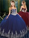 Western Quinceanera Ball Gown Dark Royal Blue With Silver Embroidery