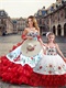 Embroidery White Quince Dress With Four-Layers Wave Red Skirt Ride Horse Package Sale