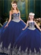 Adult and Girls Together Western Ball Gown Dark Royal Blue With Silver Embroidery