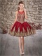 Golden Embroidery Knee Length Short Quinceanera Prom Gown Wine Red