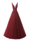 Simple Style Puffy A-line Wine Red Prom Ball Gown V Neck