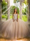 Colorful AB Crystals Bodice Floor Length Champagne Tulle Puffy Dress Prom Lady