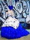 Hot Sell Girls Prefer Embroidery White & Royal Blue Court Gowns With Train