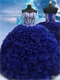Curly Bow Floor Length Dark Royal Blue Prom Ball Gown Attire