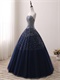 Graceful Navy Blue Bulgy Tulle Quinceanera Court Gowns Sewn Beading