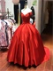 Off Shoulder Red Satin Pocket Ball Gown For Sweet 16 Birthday Gift