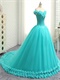 Graceful V Off Shoulder Puffy Aqua Quinceanera Gowns Handmade 3D Flowers