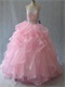 Pink High Collar Two-Pieces Ball Gown Ruffles With Flexible Horsehair Edge