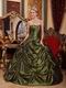 Olive Green Floor-length Taffeta Fabric Quinceanera Dress