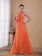 One Shoulder Orange Designer Prom Dress With Rosette Strap