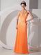 Orange Red Column Cheap Prom Dress With Halter Designer Skirt