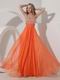 Not Expensive Spaghetti Straps Orange Chiffon Beaded Prom Dress