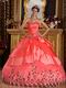 Orange Red Layers Skirt Appliqued Bottom Quinceanera Dress