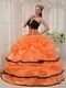 Strapless Orange Organza Quinceanera Dress With Black Bordure