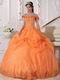 Off Shoulder Neckline Orange Organza Quinceanera Dress Cheap