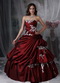 Strapless Burgundy Pretty Quinceanera Dress With White Appliques Like Princess