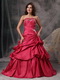 Strapless Taffeta Rose Red Quince Dress For Cheap Like Princess