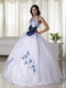 White Halter Quince Dress With Royal Embroidery And Belt Like Princess