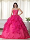 Hot Pink Affordable 2014 Quinceanera Gown With Embroidery Like Princess