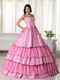 Rose Pink Beaded Layers Floor-length Ball Gown For Girls Like Princess