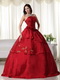 Wine Red Dress For Girls Quinceanera Wear With Embroidery Like Princess