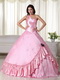 Baby Pink One Shoulder Long Big Puffy Skirt Quinceanera Dress Like Princess