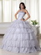 Gray Strapless Layers Puffy Skirt Dress For Quinces 2014 Like Princess