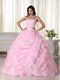 Strapless Ruffles Skirt Puffy Pink Quince Dress With Beading Like Princess