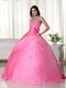 Pink Strapless Handmade Flowers Back Lace Up Quince Dress Like Princess