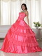 Coral Pink Strapless Embroidered Quinceanera Puffy Skirt Like Princess