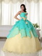 Aqua and Yellow Stitched Together Dress For Quinceanera Girl Like Princess