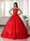 Simple Scarlet Strapless Quinceanera Dress Lace Up Closure Like Princess