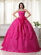 Rose Pink Strapless Quinceanera Dress With Embroidery Like Princess