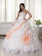 White With Peach Big Puffy Quinceanera Dress With Train Like Princess