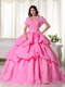 Pink Strapless Bubble Decorate Quinceanera Gown With Jacket Like Princess