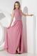 Halter Split Skirt Pink Chiffon Long Prom Dress With Beading