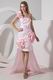 Unique One Shoulder Detachable Train Pink High Low Prom Dress