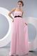 Designer Strapless Empire Pink Chiffon Prom Dress With Black Belt