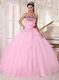 Strapless Baby Pink Quinceanera Dress With Beading