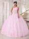 One Shoulder Baby Pink Corset Back Quinceanera Gowns Dress