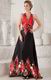 New Arrival Red and Black Printed Flowers Halter Prom Dress
